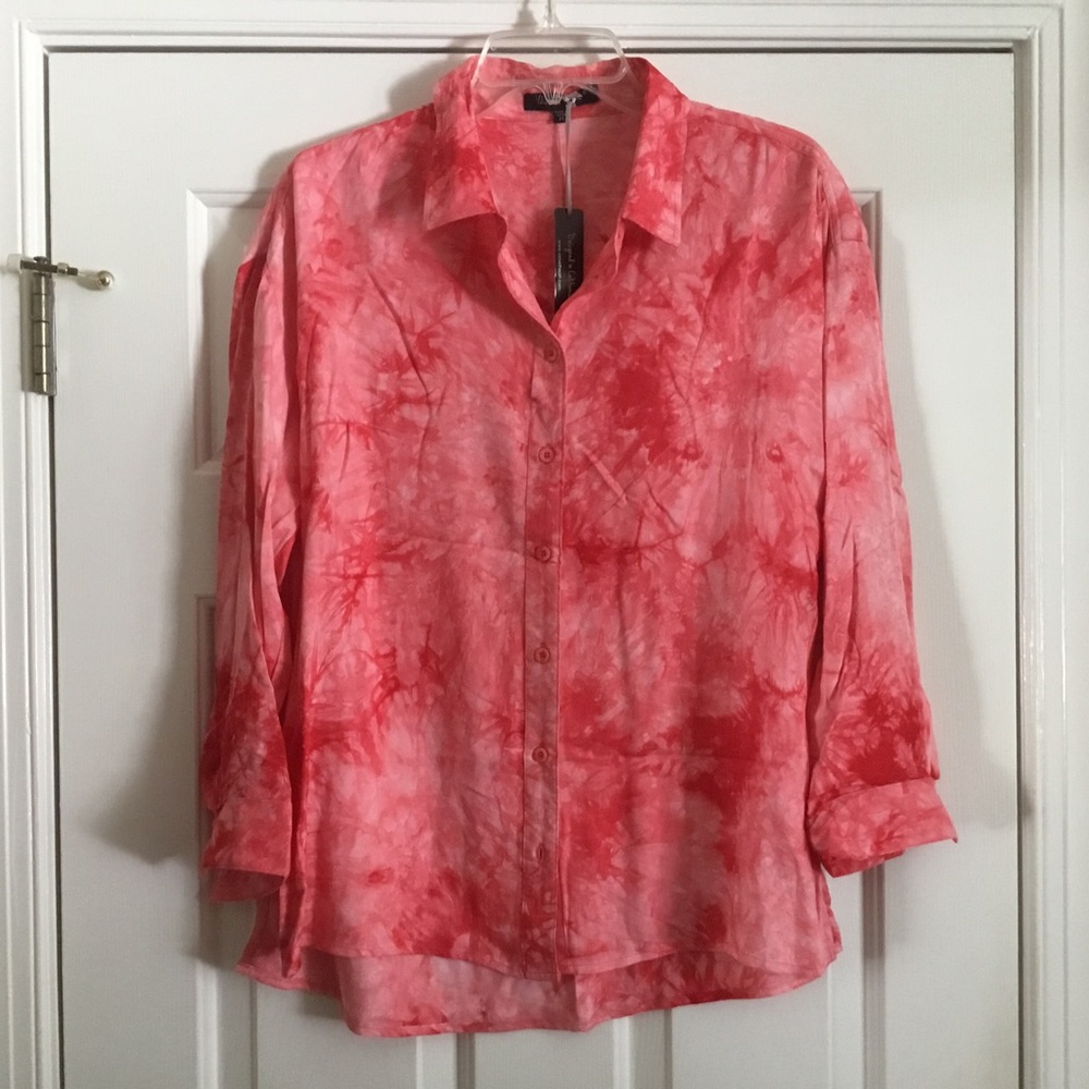NWT VELVET HEART coral pink Tie Dye shirt M